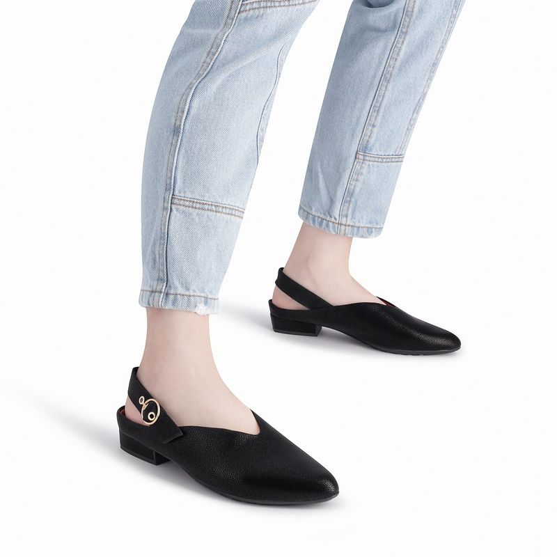 Sapato Slingback Salto Baixo Preto