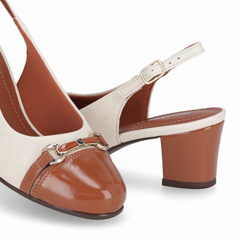 Sling Back Laura Salto Médio Off White/Ocre