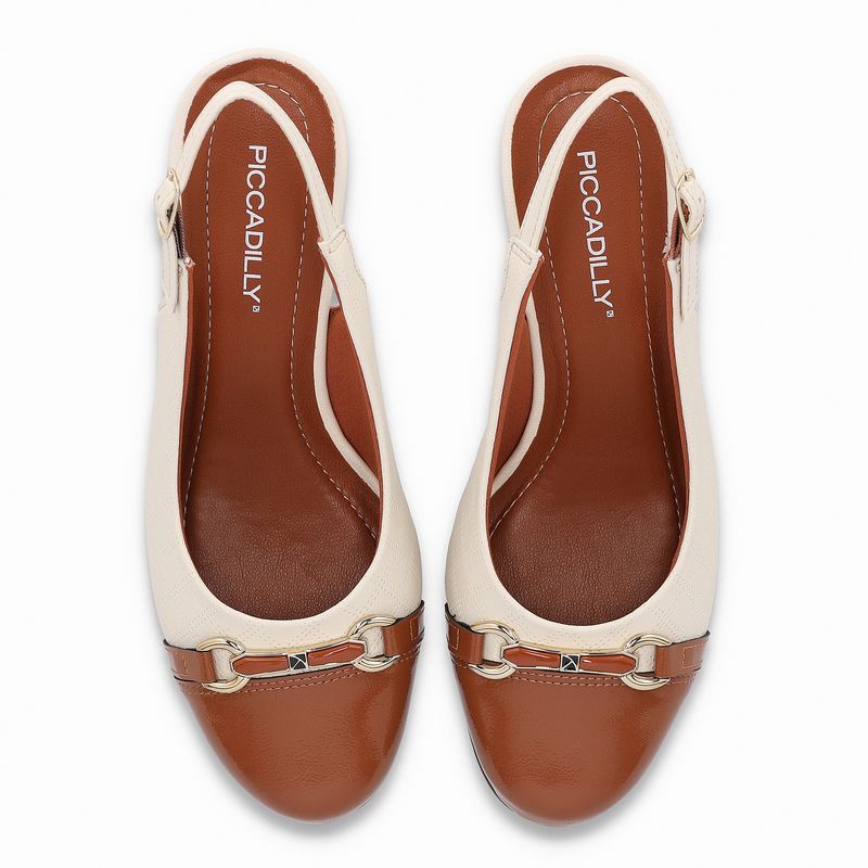 Sling Back Laura Salto Médio Off White/Ocre