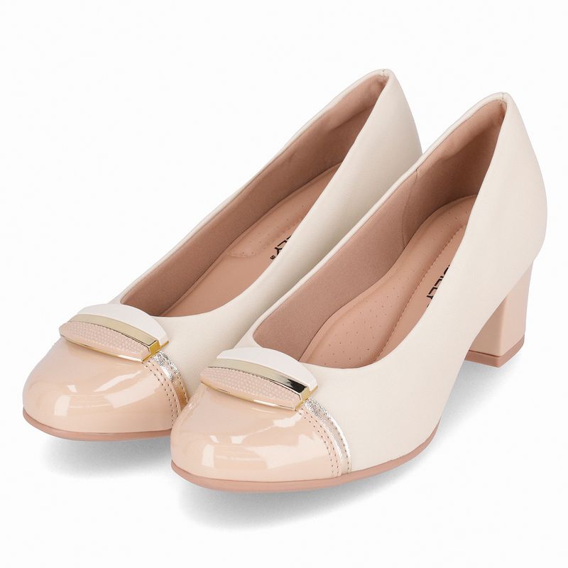 Scarpin Laura Salto Médio Off White com Brule
