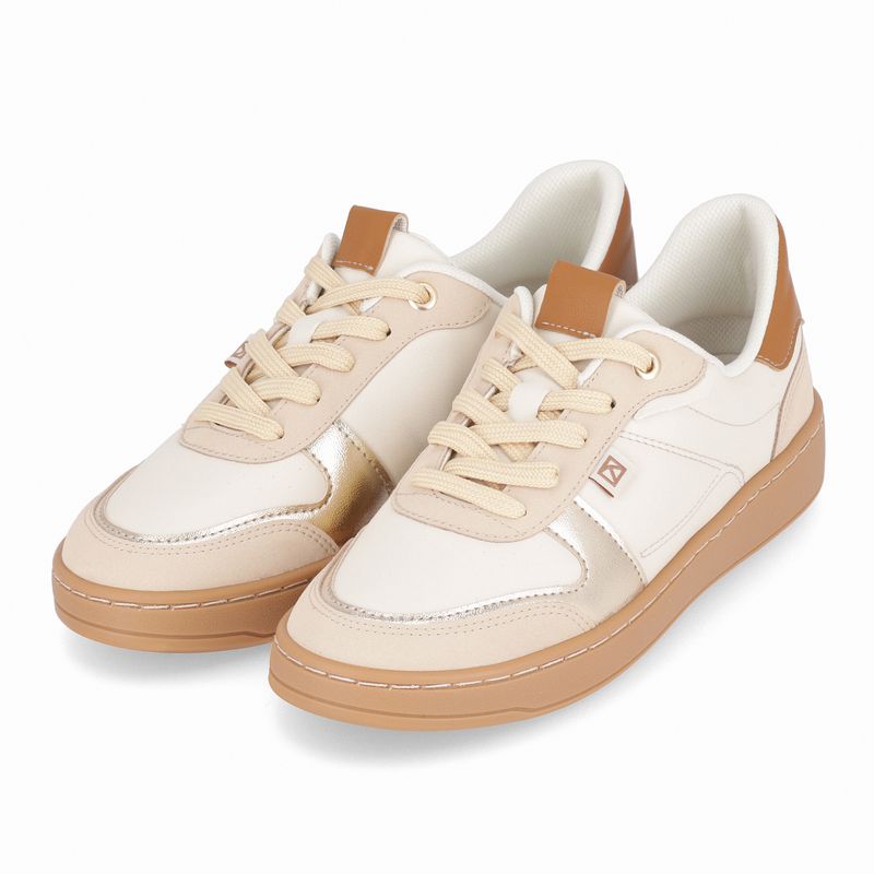 Tênis Beta Salto Baixo Off White com Brule