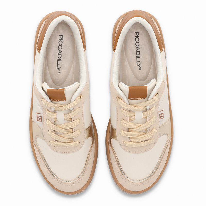 Tênis Beta Salto Baixo Off White com Brule