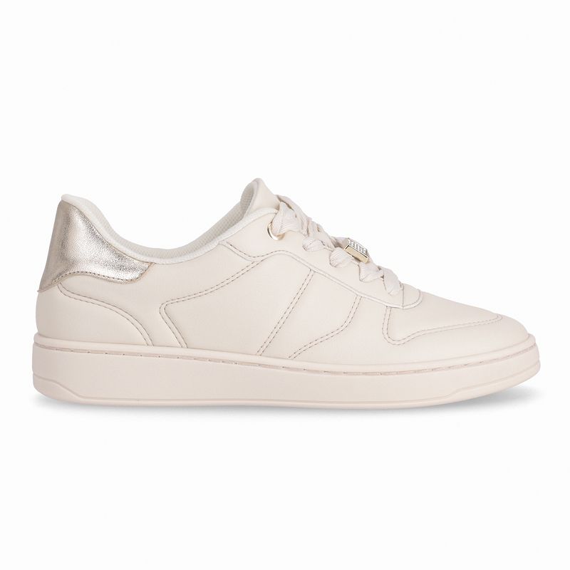 Tênis Beta Salto Baixo Off White com Ouro