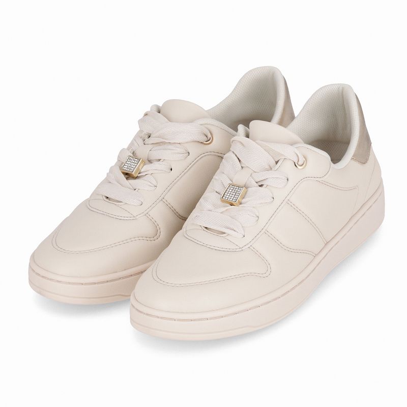 Tênis Beta Salto Baixo Off White com Ouro