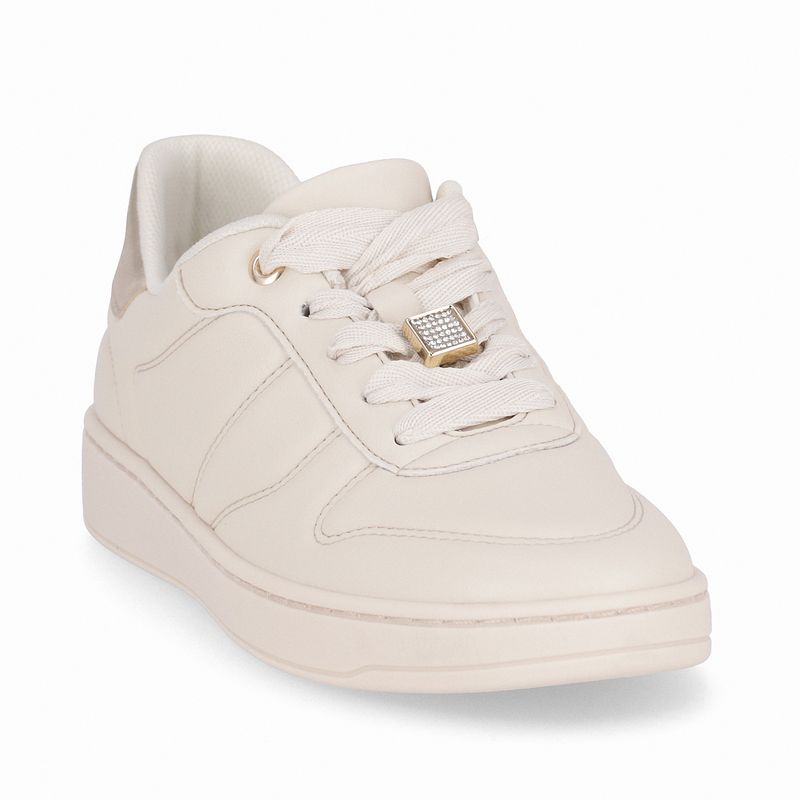 Tênis Beta Salto Baixo Off White com Ouro