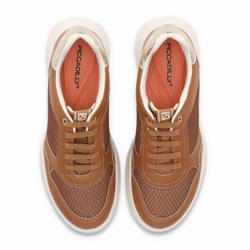 Tênis Fascite Anabela Médio Mascavo com Ouro