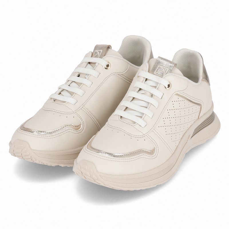 Tênis Energy Anabela Médio Off White com Ouro