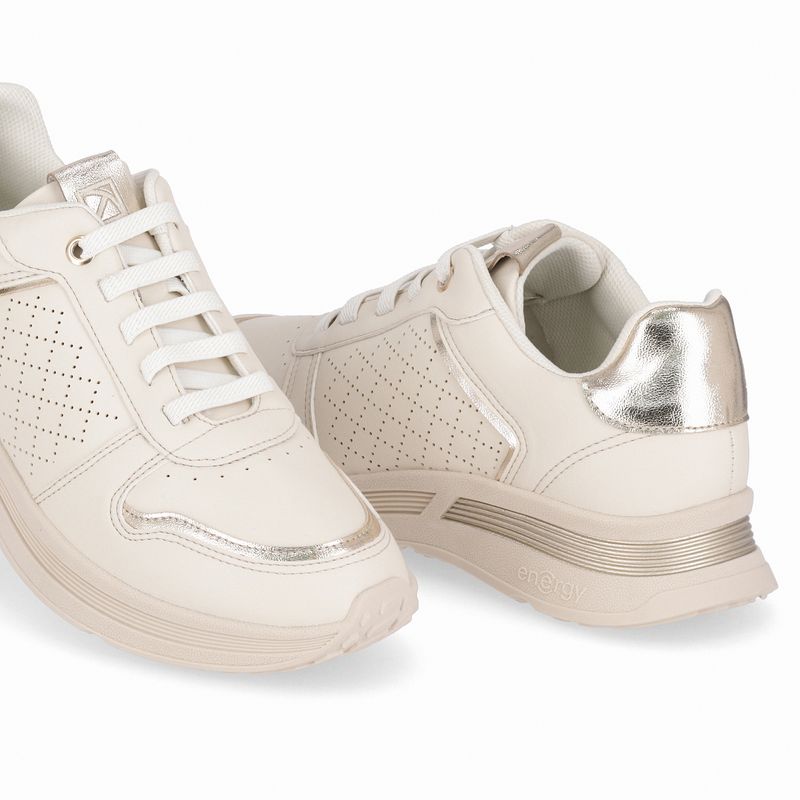 Tênis Energy Anabela Médio Off White com Ouro