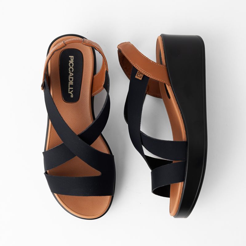 Sandália Anabela Médio Preto com Ocre