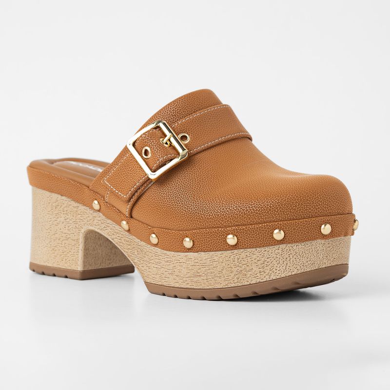 Tamanco Clog Salto Alto Mascavo