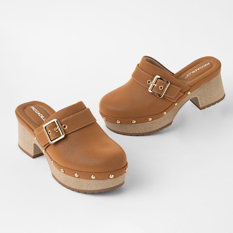 Tamanco Clog Salto Alto Mascavo