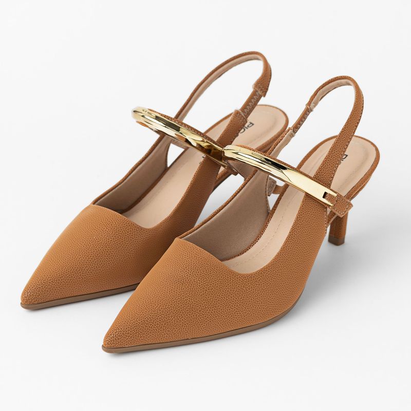 Sapato Slingback Salto Alto Mascavo