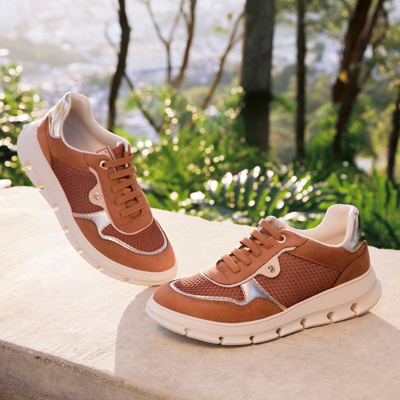 PICCADILLY MAXI - Tênis Anabela Médio Mascavo com Ouro