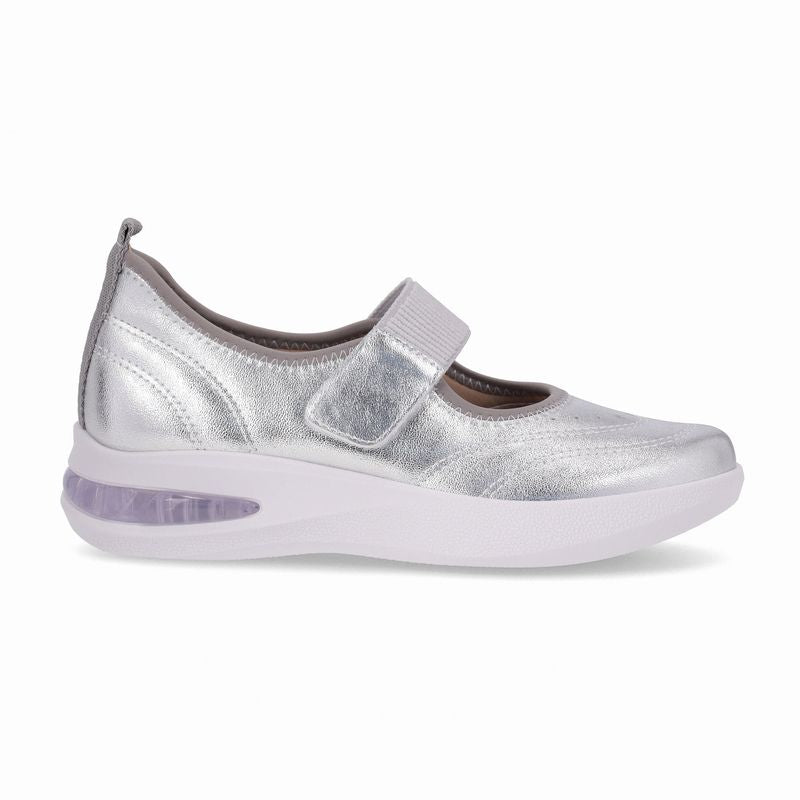 Tênis SoftStep Anabela Médio Prata com Cinza