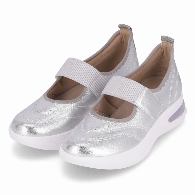 Tênis SoftStep Anabela Médio Prata com Cinza