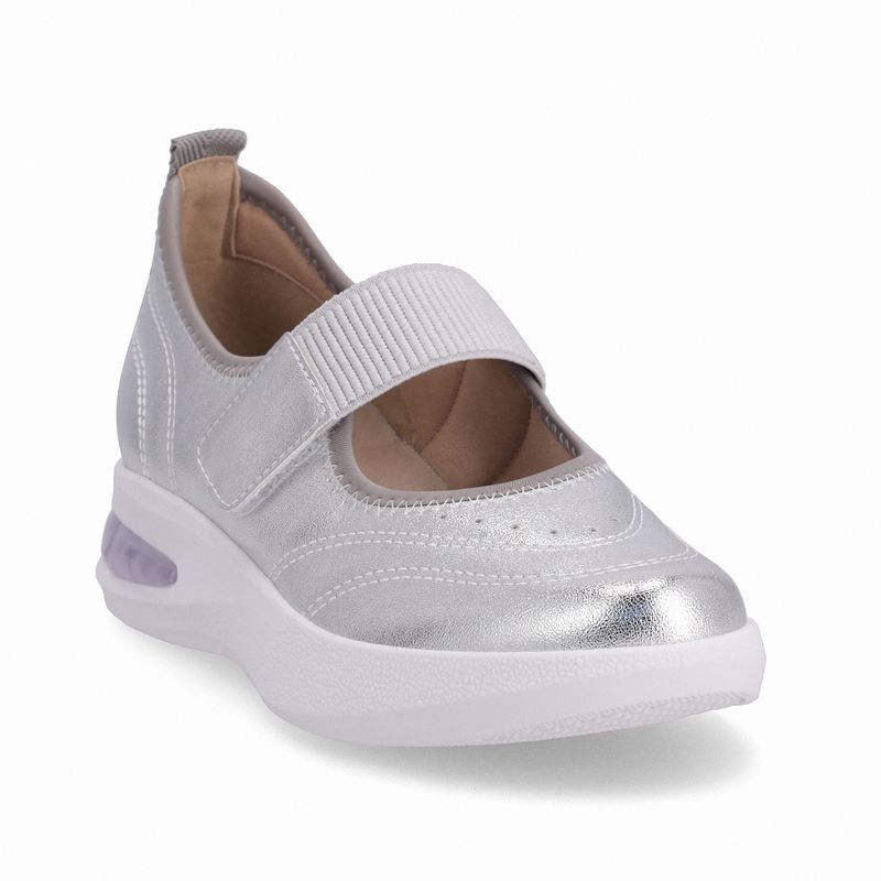 Tênis SoftStep Anabela Médio Prata com Cinza