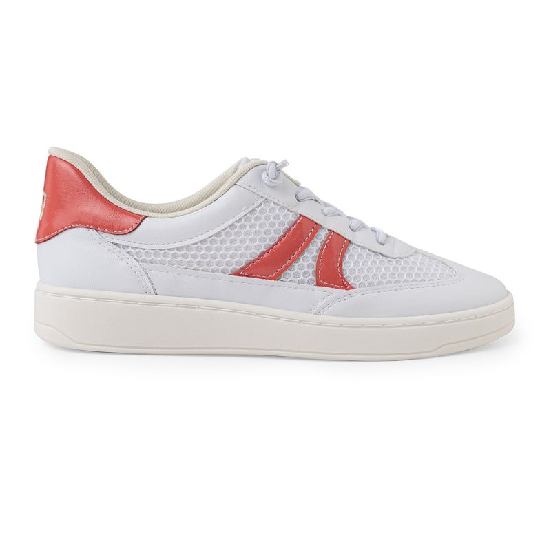 Tênis Beta Salto Baixo Branco Neve com Coral