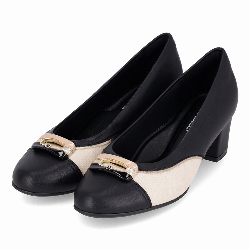 Scarpin Laura Salto Médio Preto com Off White