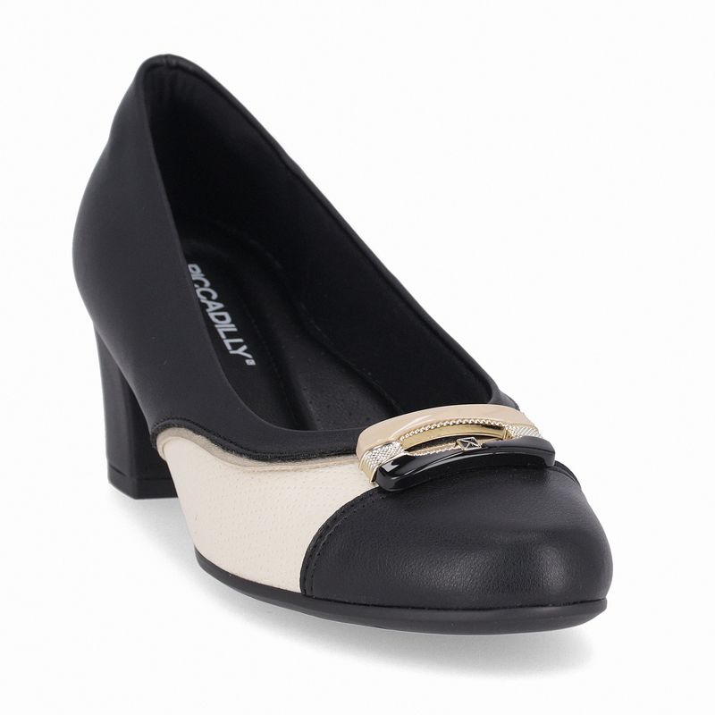 Scarpin Laura Salto Médio Preto com Off White