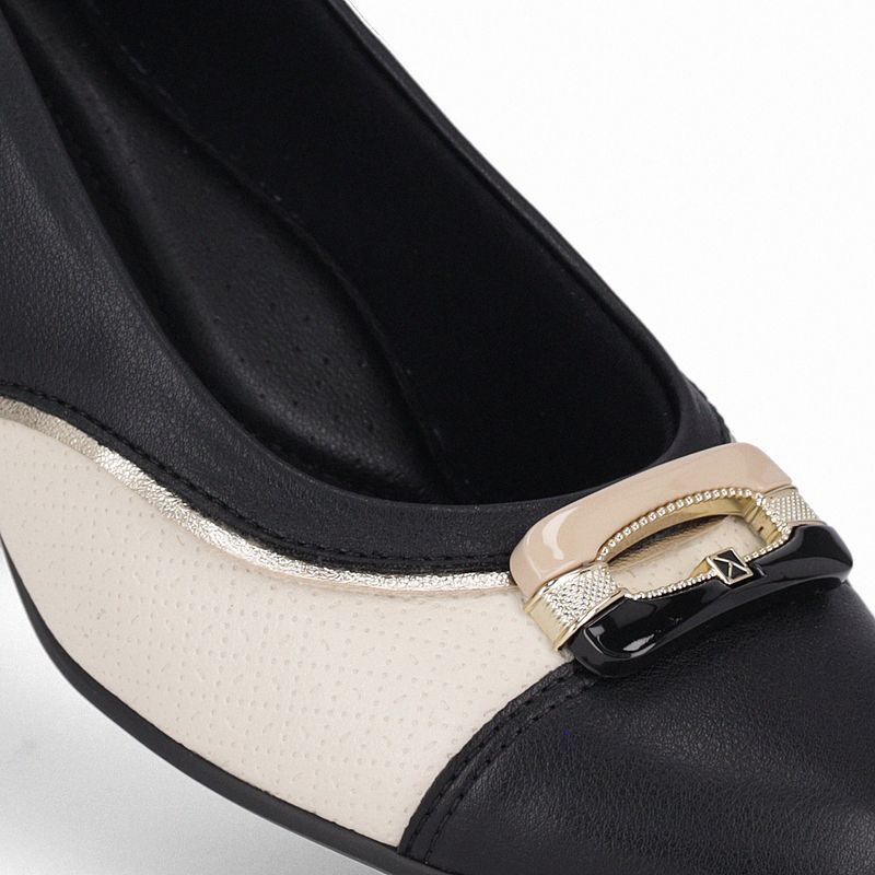 Scarpin Laura Salto Médio Preto com Off White