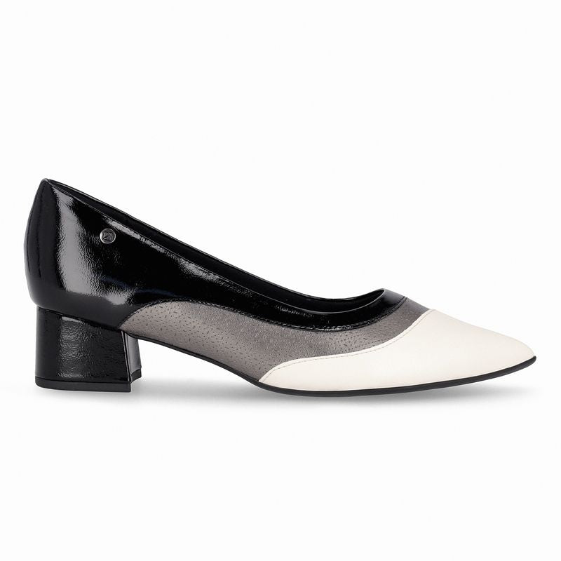 Scarpin Taci Salto Médio Preto com Off White