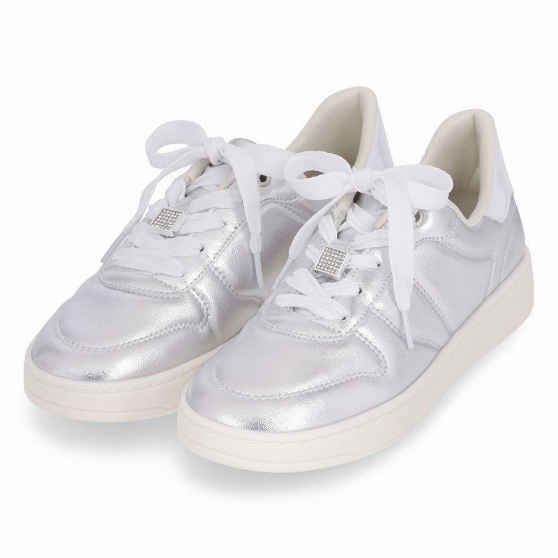 Tênis Beta Salto Baixo Prata com Branco Neve