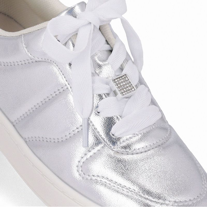 Tênis Beta Salto Baixo Prata com Branco Neve