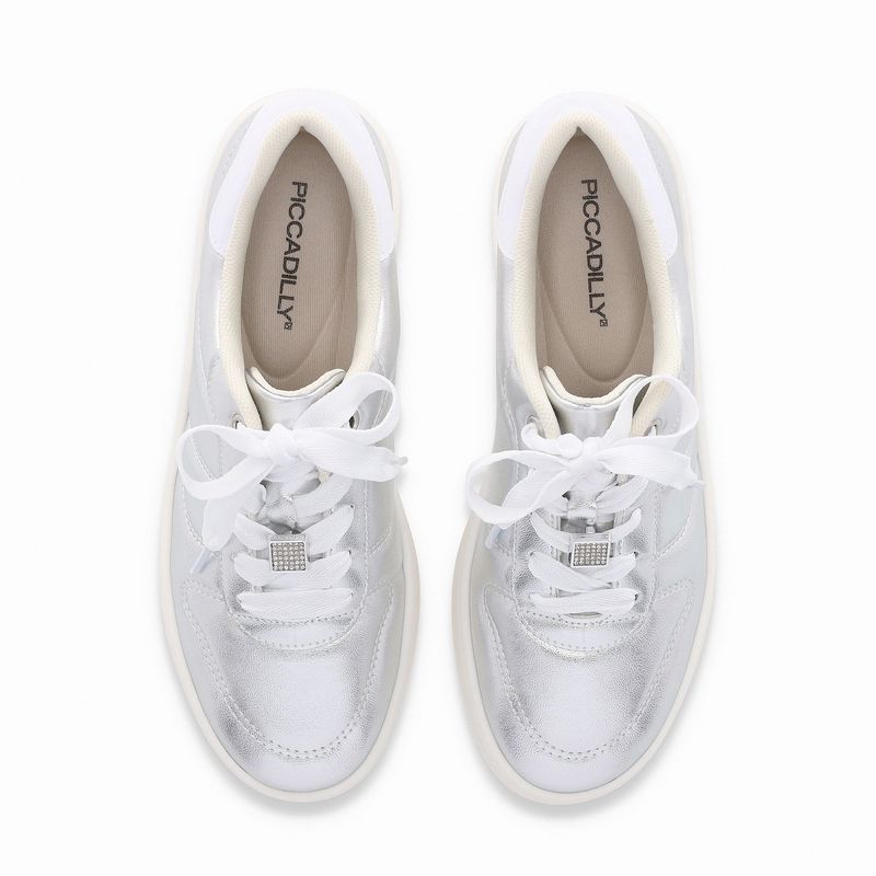 Tênis Beta Salto Baixo Prata com Branco Neve