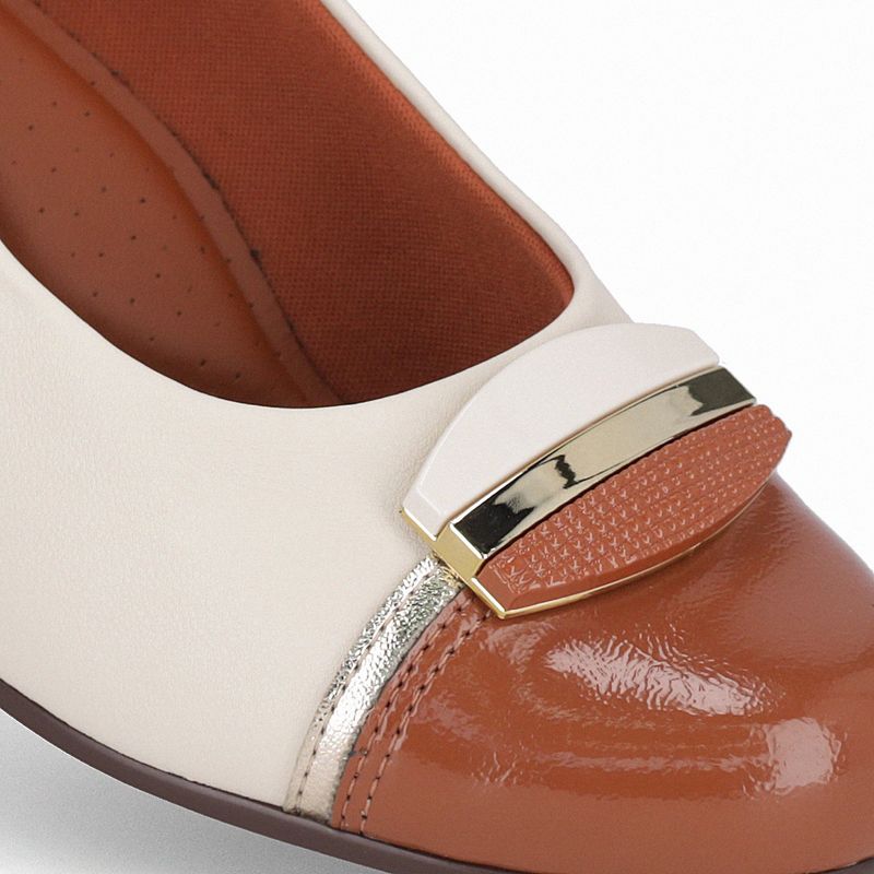 Scarpin Laura Salto Médio Off White com Ocre