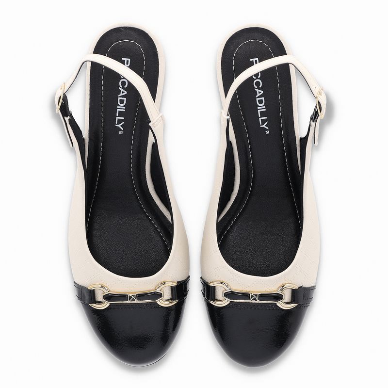 Sapato Slingback Laura Salto Médio Off White com Preto