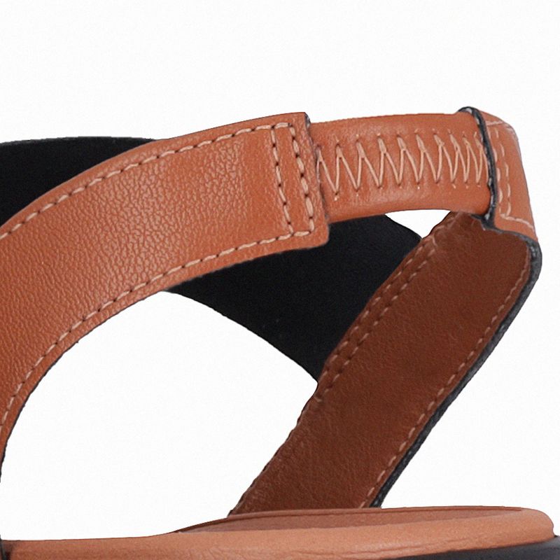 Sandália Anabela Médio Preto com Ocre