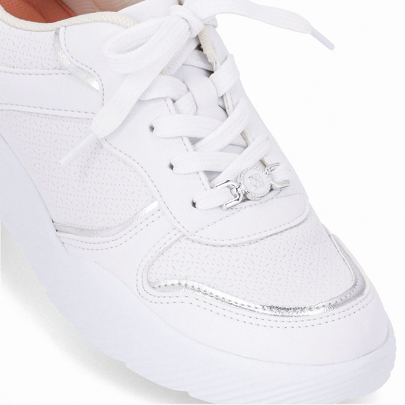 Tênis Fascite Anabela Médio Branco Neve com Prata