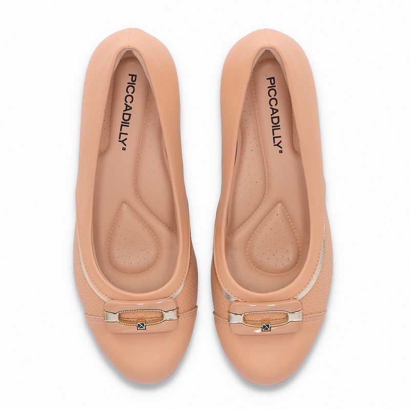 Scarpin Laura Salto Médio Nude Claro com Ouro